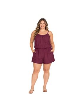 Tempt Me Burgundy Romper Swimsuit One Piece Swimdress XL NWT